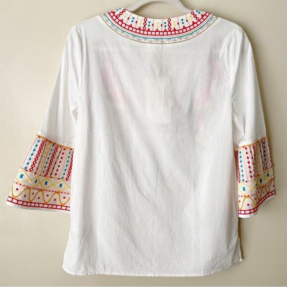 Beachlunchlounge | Boho Embroidered Floral Top Bell Sleeve White Small NWT - Picture 5 of 7